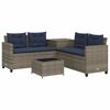 vidaXL Gartensofa mit Tisch und Kissen L-f&ouml;rmig Grau Polyrattan