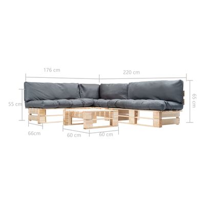 vidaXL 4-tlg. Paletten-Lounge-Set mit Kissen in Grau Holz