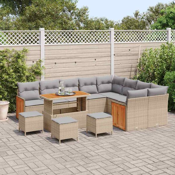 vidaXL Gartensofa-set mit Kissen 13 pcs Beige und Hellgrau