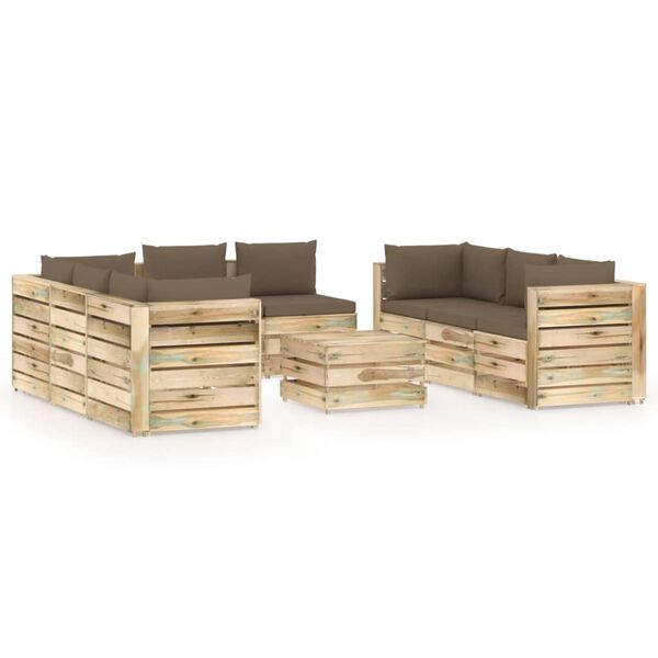 vidaXL 9-tlg. Garten-Lounge-Set mit Kissen Gr&uuml;n Impr&auml;gniertes Holz