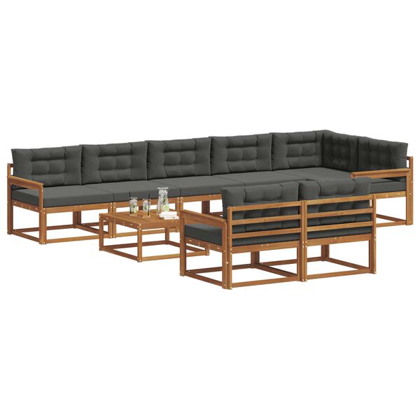 vidaXL Outdoor-Sofagarnitur mit Kissen 9 pcs Natur und Anthrazit
