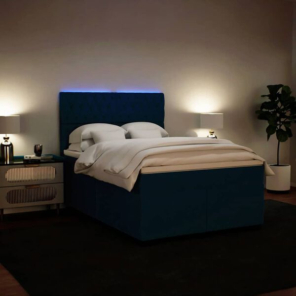 vidaXL Boxspringbett mit Matratze Blau 140x200 cm Samt