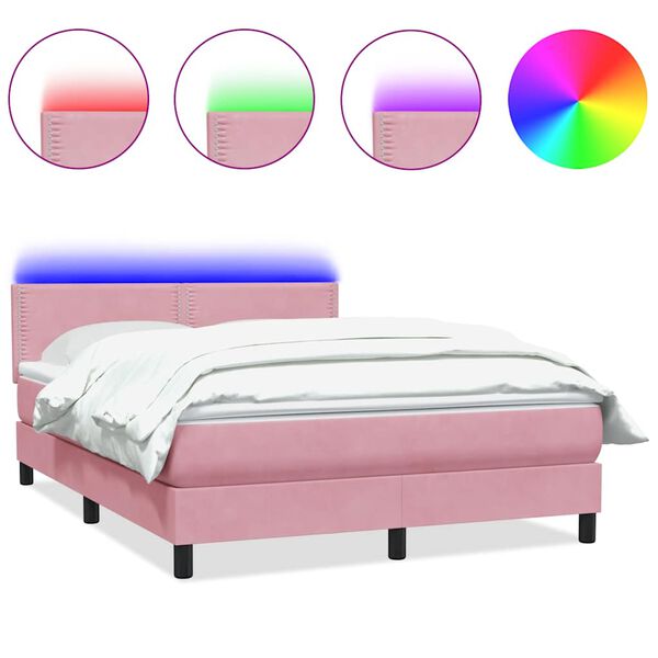vidaXL Boxspringbett mit Matratze & LED Rosa 160x210 cm Samt