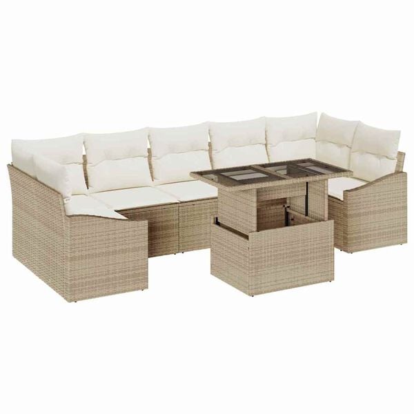 vidaXL Garten-Sofa-Set mit Kissen 8 pcs Beige und Creme Poly-Rattan