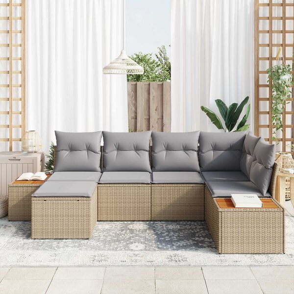 vidaXL Gartensofa-set mit Kissen 6 pcs Beige Poly-Rattan