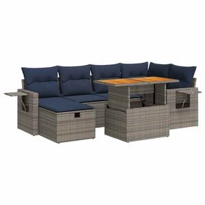 vidaXL 7-tlg. Garten-Sofagarnitur mit Kissen Schwarz Poly Rattan
