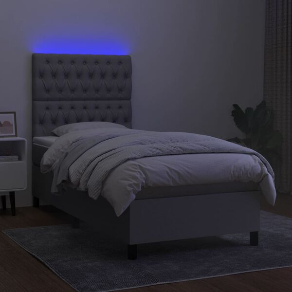 vidaXL Boxspringbett mit Matratze & LED Hellgrau 90x190 cm Stoff