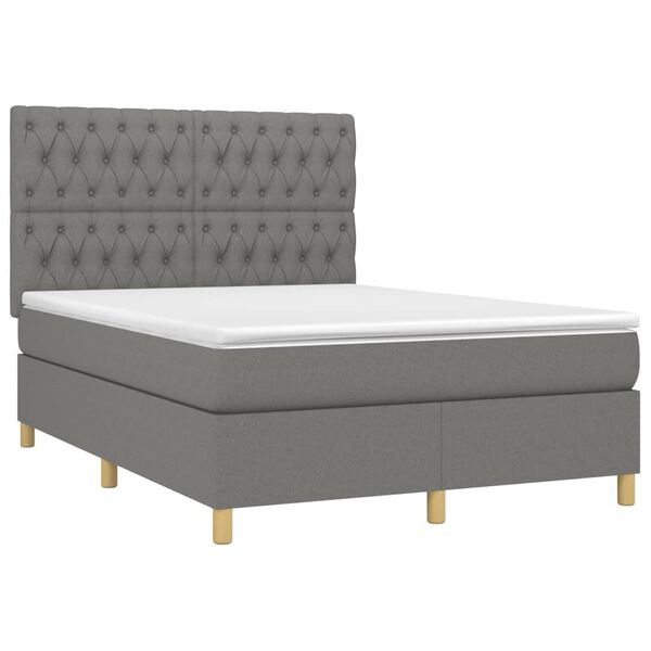 vidaXL Boxspringbett mit Matratze & LED Dunkelgrau 140x200 cm Stoff