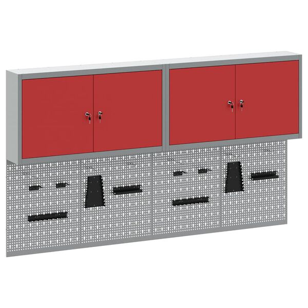 vidaXL Werkzeugschrank und Pegboard Set 6 pcs Rot 200 x 20 x 115 cm