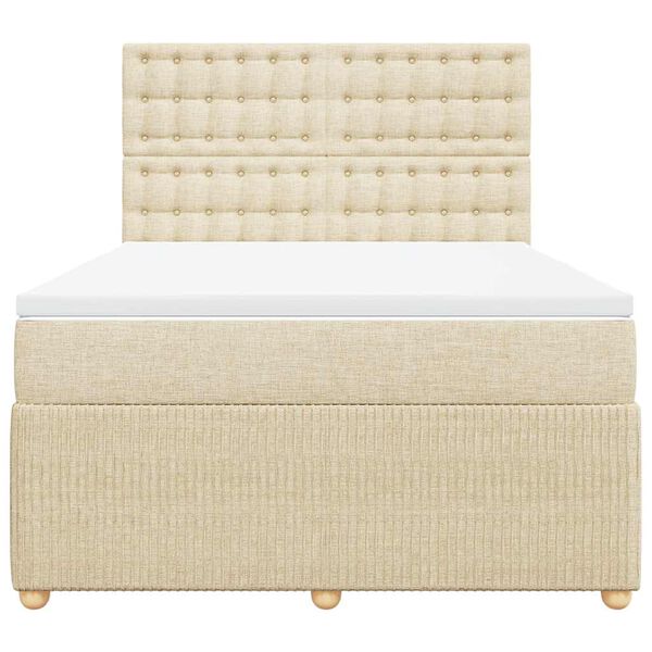 vidaXL Boxspringbett mit Matratze Creme 140x190 cm Stoff