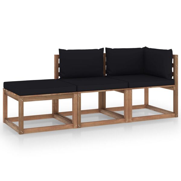 vidaXL 3-tlg. Garten-Lounge-Set aus Paletten mit Kissen Kiefernholz