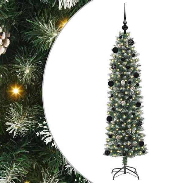 vidaXL Künstlicher schlanker Weihnachtsbaum Grün und Weiß 150 cm