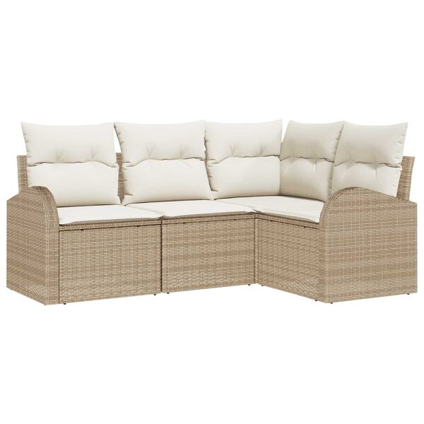 vidaXL Gartensofa-set mit Kissen 4 pcs Beige und Wei&szlig; Poly-Rattan