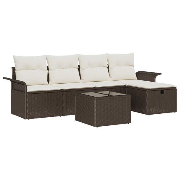 vidaXL Garten-Sofa-Set mit Kissen mit Speicher 6 pcs Braun Poly Rattan