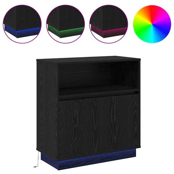 vidaXL LED-Sideboard Schwarz Eichen-Optik 71 x 34,5 x 75 cm