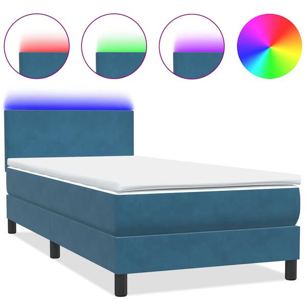 vidaXL Boxspringbett mit Matratze & LED Dunkelblau 90x220 cm Samt
