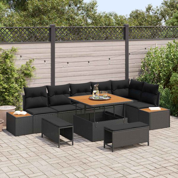 vidaXL Gartensofa-set 9 pcs Schwarz Poly-Rattan