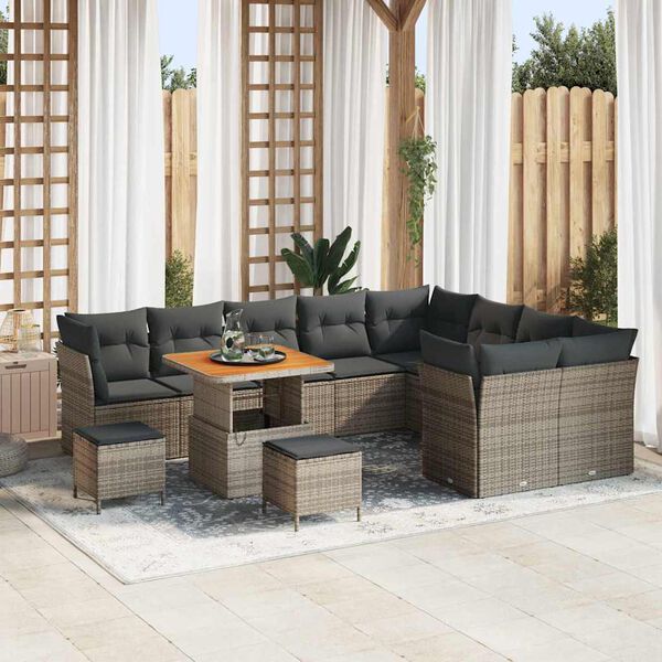 vidaXL Garten-Sofa-Set mit Kissen mit Speicher 12 pcs Grau
