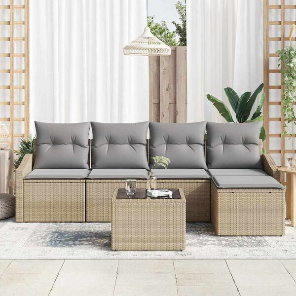 vidaXL Sofa Set mit Kissen 6 pcs Beige Poly-Rattan