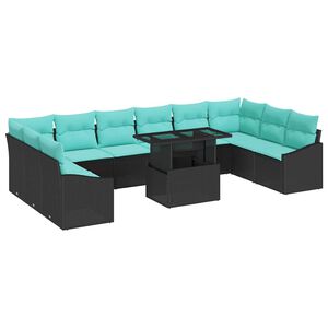vidaXL Sofa Set 11 stk. 10-Sitzanzahl Schwarz und Blau Poly-Rattan