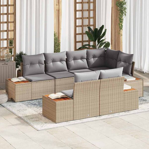 vidaXL Gartensofa-set mit Kissen 7 pcs Beige und Hellgrau Polyrattan