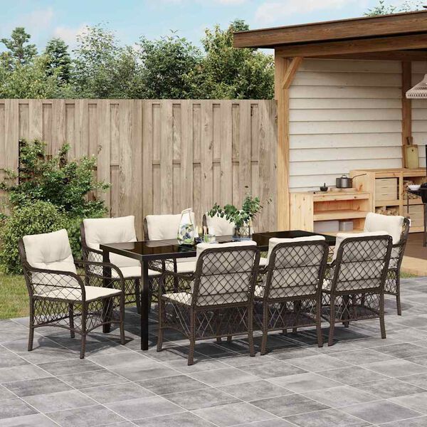 vidaXL Garten Essgruppe mit Kissen 9 pcs Braun Poly-Rattan