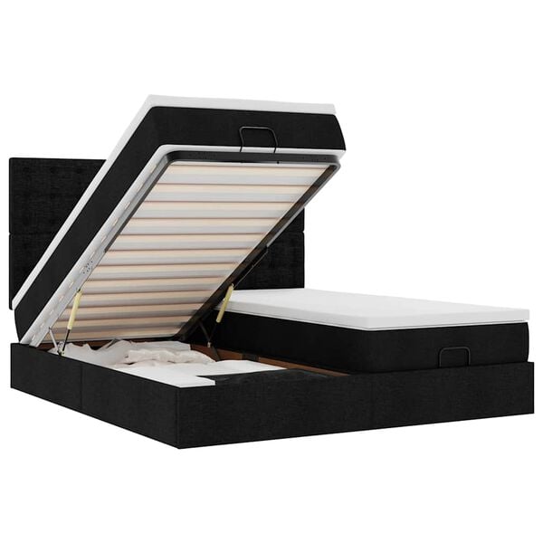vidaXL Ottoman-Bett mit Matratzen Schwarz 200x200 cm Stoff