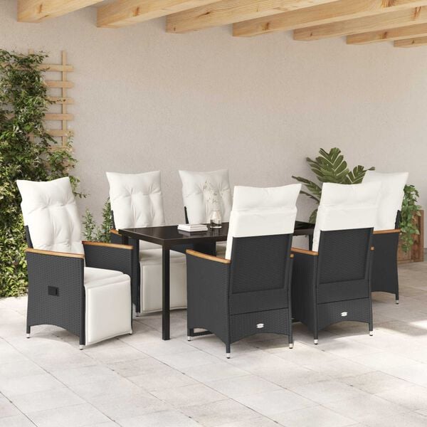 vidaXL Garten Essgruppe mit Kissen 7 pcs Schwarz Poly-Rattan