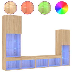 vidaXL 4-tlg. Wohnwand mit LED-Beleuchtung Sonoma-Eiche Holzwerkstoff