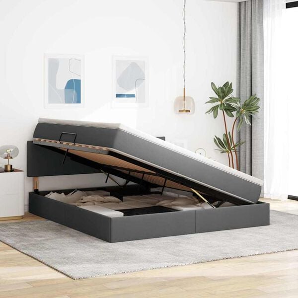 vidaXL Bett mit Stauraum und LED mit LED Dunkelgrau 160 x 200 cm Stoff