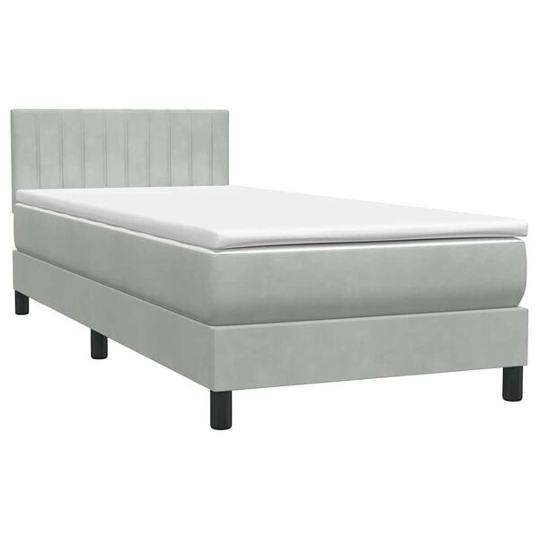 vidaXL Boxspringbett mit Matratze Hellgrau 90x210 cm Samt
