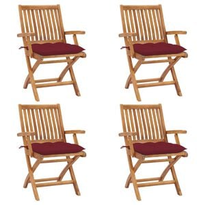 vidaXL Klappst&uuml;hle mit Kissen, 4-teilig, Massivholz Teakholz