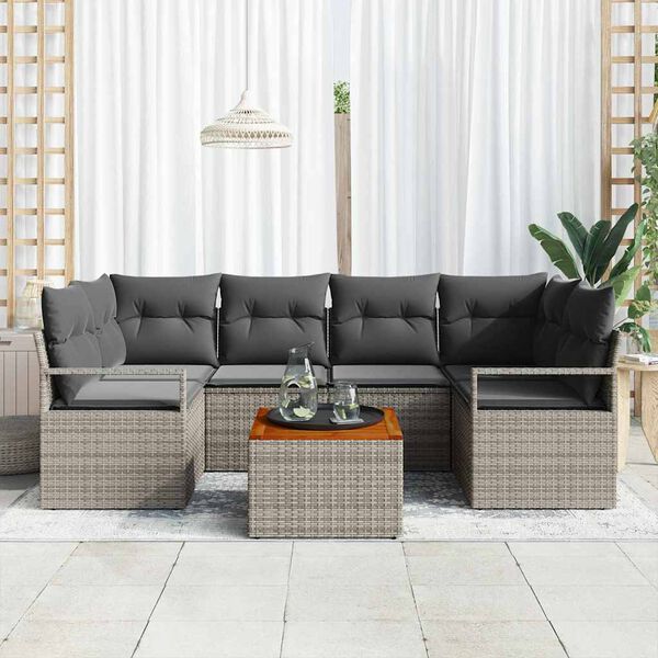 vidaXL Gartensofa-set mit Kissen 7 pcs Grau Poly-Rattan