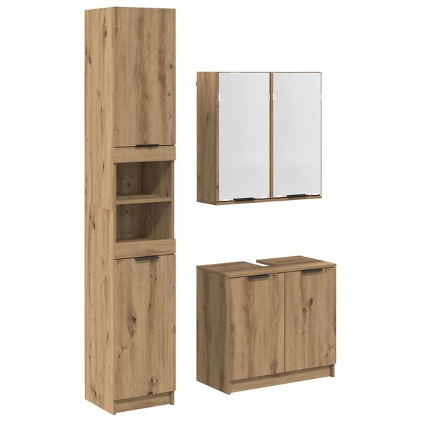 vidaXL Badezimmerschrank-Set mit T&uuml;r 3 pcs Artisan-Eiche Holzwerkstoff