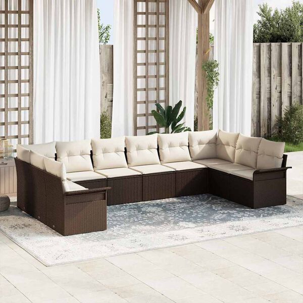 vidaXL Gartensofa-set mit Speicher 10 pcs Braun Poly-Rattan