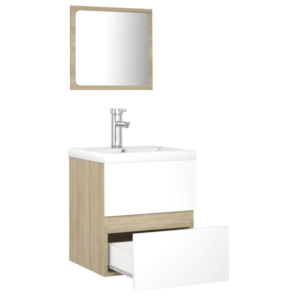 vidaXL Badm&ouml;bel-Set Wei&szlig; und Sonoma-Eiche Holzwerkstoff