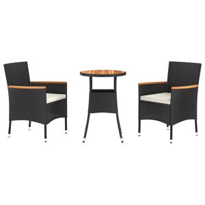 vidaXL 3-tlg. Garten-Bistro-Set mit Kissen Schwarz Poly Rattan