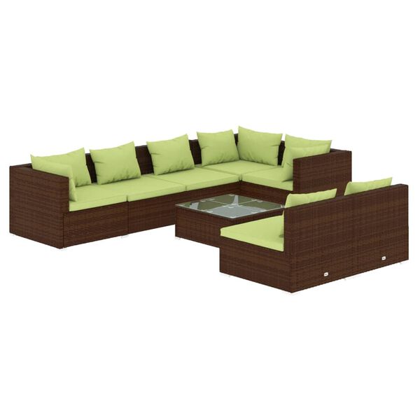vidaXL 8-tlg. Garten-Lounge-Set mit Kissen Braun Poly Rattan