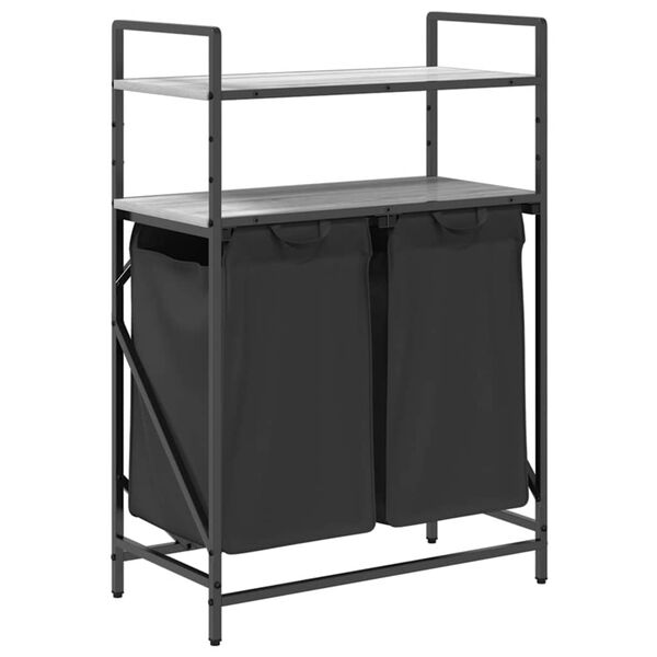 vidaXL W&auml;schekorb 2 F&auml;cher mit Ablagen Grau Sonoma