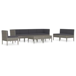 vidaXL 9-tlg. Garten-Lounge-Set mit Auflagen Poly Rattan Grau