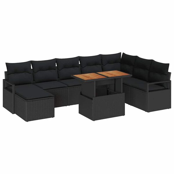 vidaXL Garten-Sofa-Set mit Kissen 9 pcs Schwarz und Braun