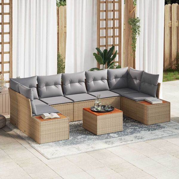 vidaXL Garten-Sofa-Set mit Kissen mit Speicher 8 pcs Beige Poly Rattan