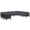 vidaXL 10-tlg. Garten-Lounge-Set mit Kissen Schwarz Massivholz Kiefer
