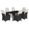 vidaXL 7-tlg. Garten-Essgruppe mit Kissen Schwarz Poly Rattan