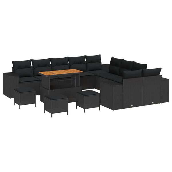 vidaXL Gartensofa-set mit Kissen 14 pcs Schwarz Poly-Rattan