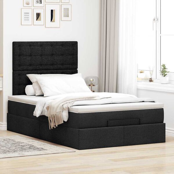 vidaXL Ottoman-Bett mit Matratze & LEDs Schwarz 120x190 cm Stoff