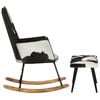 vidaXL Schaukelstuhl mit Fu&szlig;hocker Schwarz Echtleder
