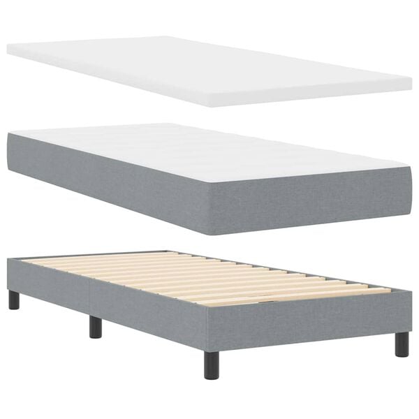 vidaXL Boxspringbett mit Matratze Hellgrau 200 x 90 cm Polyester