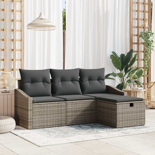 vidaXL Sofa Set mit Kissen 4 pcs Poly-Rattan