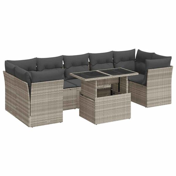 vidaXL 10-tlg. Garten-Sofagarnitur mit Kissen Hellgrau Poly Rattan